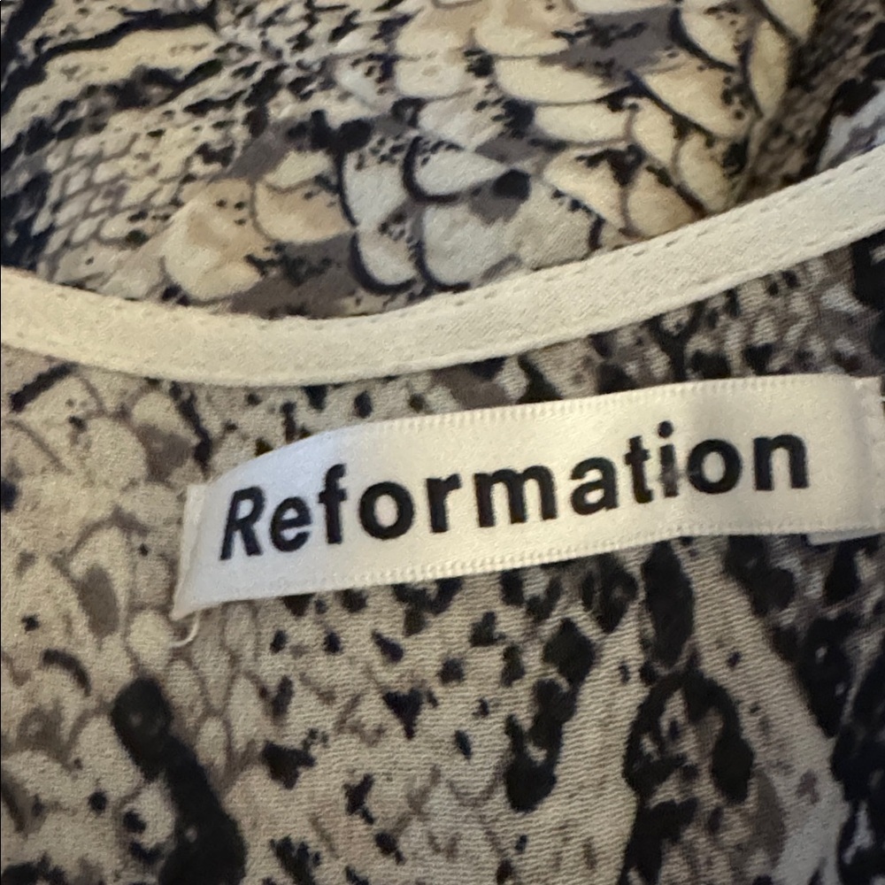 REFORMATION Black White Midi Dress Carin Rattlesnake Snakeskin Animal Print M - Picture 9 of 11